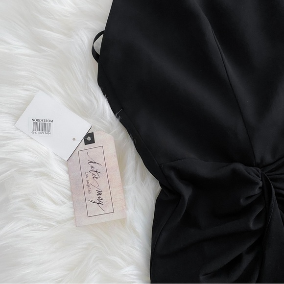 Katie May Ringleader Dress in Black Midi Slit Halter Neck Sleeves Gown NEW - Picture 8 of 15